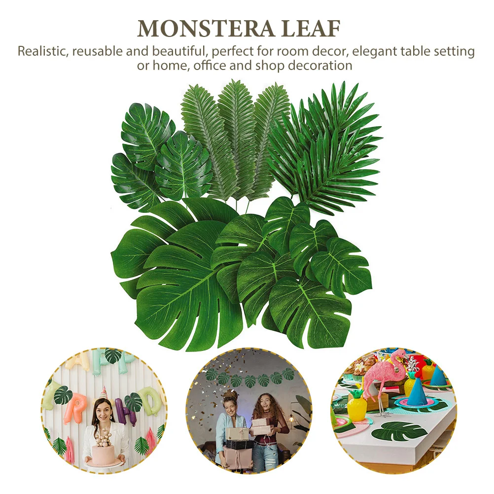 60 قطعة أوراق Monstera الاصطناعية أوراق الزخرفية للمنزل حفلة الاستوائية موضوع Diy بها بنفسك أوراق وهمية محاكاة ورقة الزينة