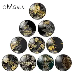 Black Golden Tropical Leaves 10pcs 8mm/10mm12mm/18mm/20mm/25mm Round photo glass cabochon demo flat back Making findings