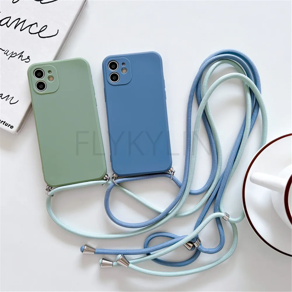 Redmi Note 11 Pro 11S Case Square Silicone Crossbody Lanyard Strap Case For Xiaomi Mi 12 12X 11T POCO X4 Pro Redmi 10A 10C Cover