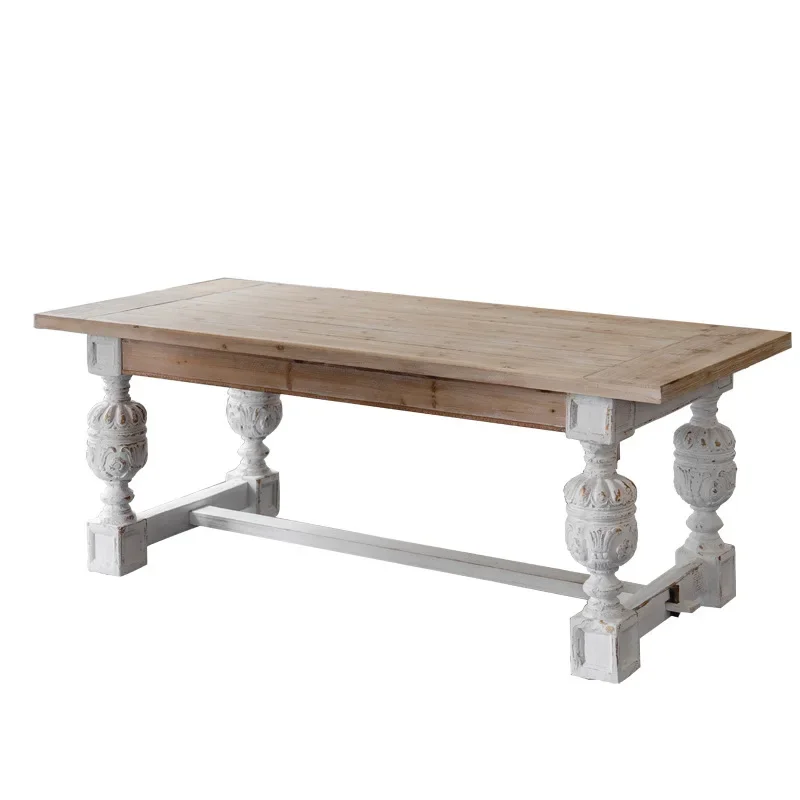 

French light luxury living room large tea table, homestay home carving retro decorative table, old simple solid wood workbench