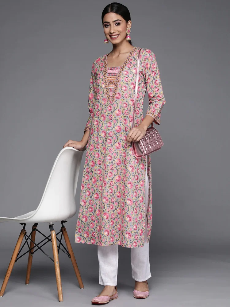 

Casual Cotton Printed Tee-Quarter Sve Split Top Women's Faion Ethnic Sle Pink Yoga Long irt Summer 2025 Trend