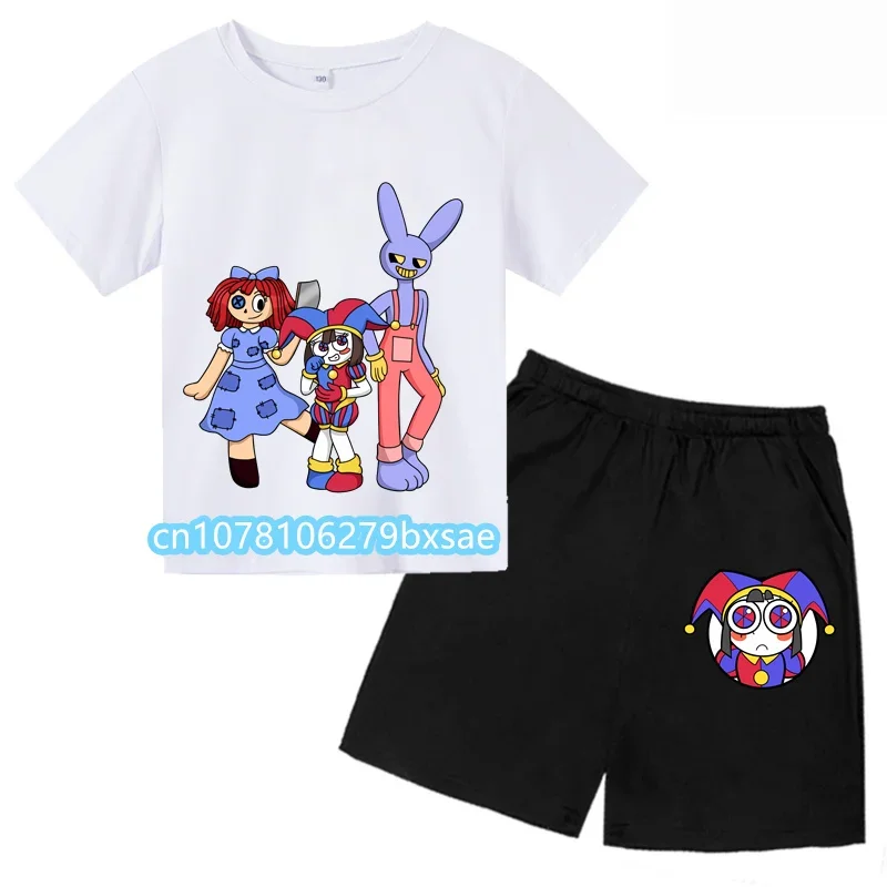 Camiseta de circo Digital para niño y niña, traje de dibujos animados personalizado, camiseta de manga corta, conjuntos de moda para niños y niñas, 2024