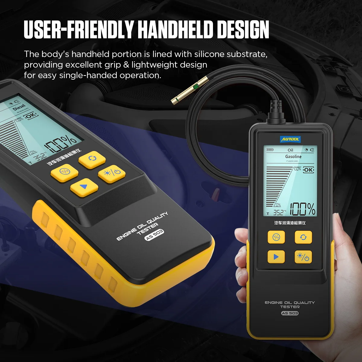 High Accuracy Engine Oil Tester AUTOOL AS503 For Cars And Trucks With Real Time Temperature And Oil Status Display