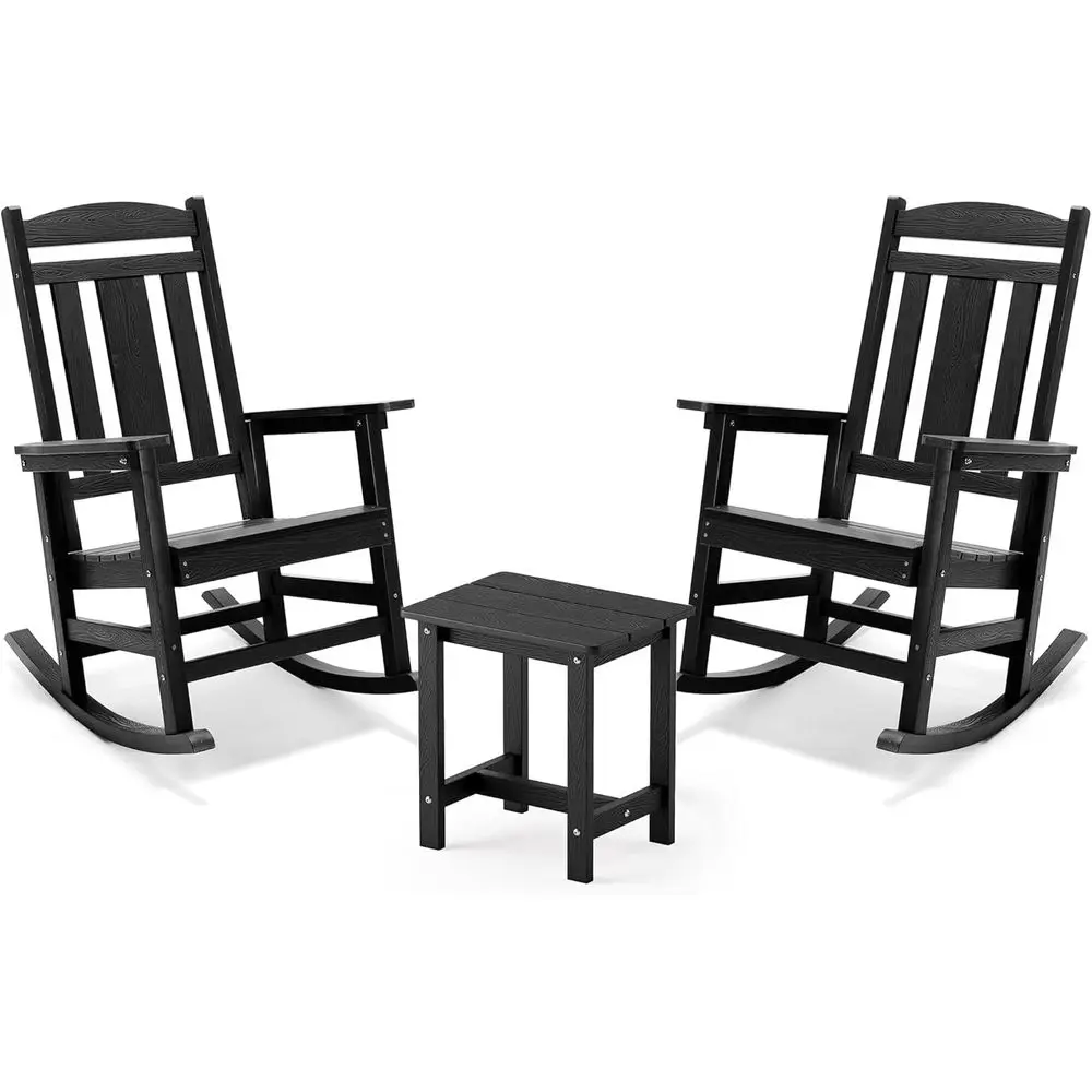 

Outdoor Rocking Chairs Set, 3-Piece, HDPS Poly Porch Rockers with Table, Plastic Weather Resistant Rocking Chair Set or Outdoor