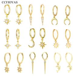 CCFJOYAS 925 스털링 실버 번개/Awl/동물 펜던트 후프 귀걸이 여성을위한 골드 실버 컬러 귀걸이 패션 쥬얼리