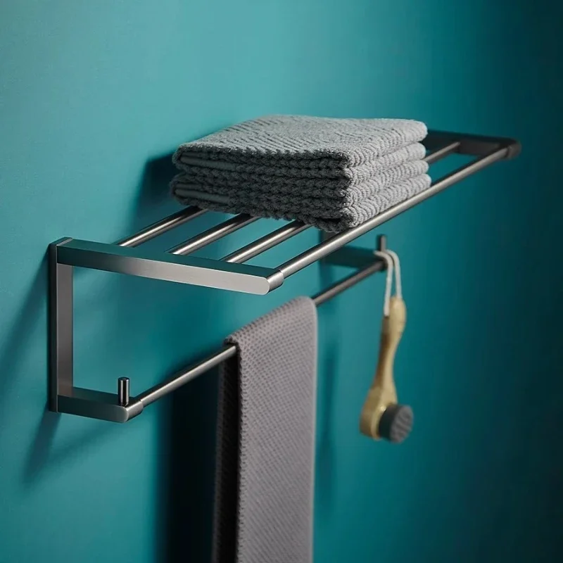 

All copper gun gray towel rack with single rod hook toilet bathrobe clothing rack bathroom double bath towel
