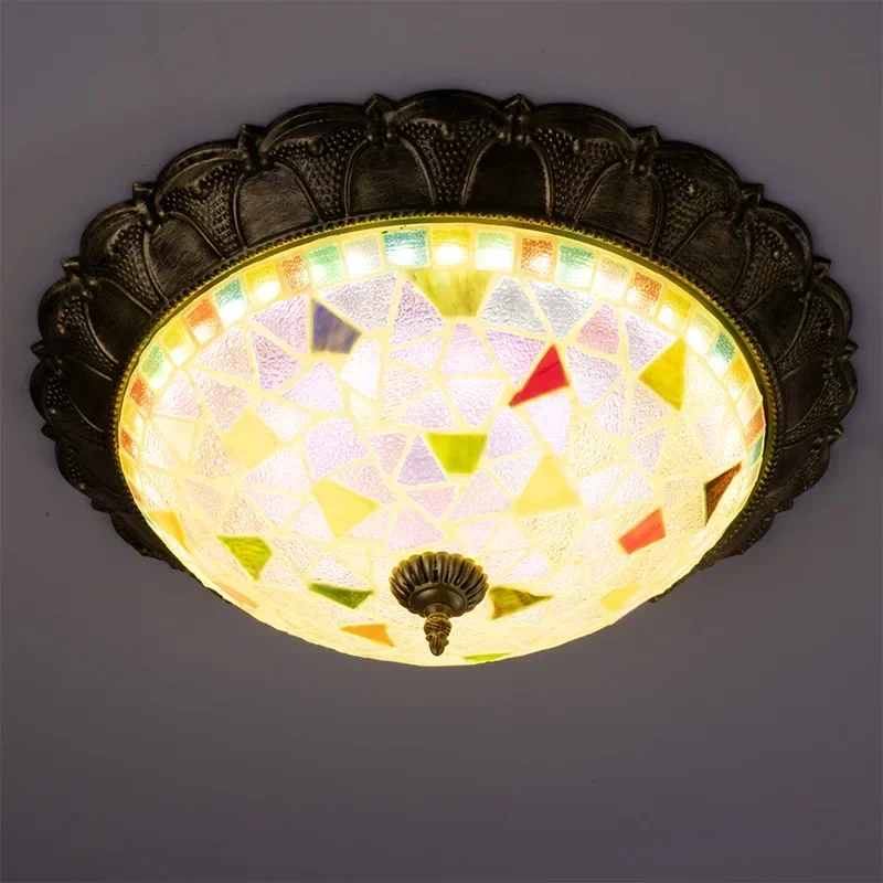 Stained Glass Ceiling Lamp for Living Room Bedroom Lights Home Luminaria Decor Chandelier Mediterranean Tiffany Lighting Fixture