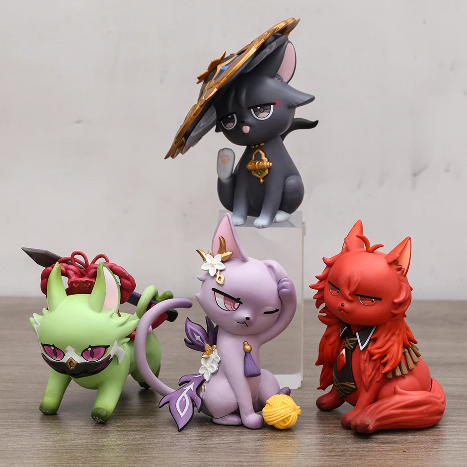 Genshin Impact Cat Ver Keqing Diluc Ragnvindr Wanderer Kuki Shinobu Kitten Form Q Figure PVC Model Toy Anime Doll