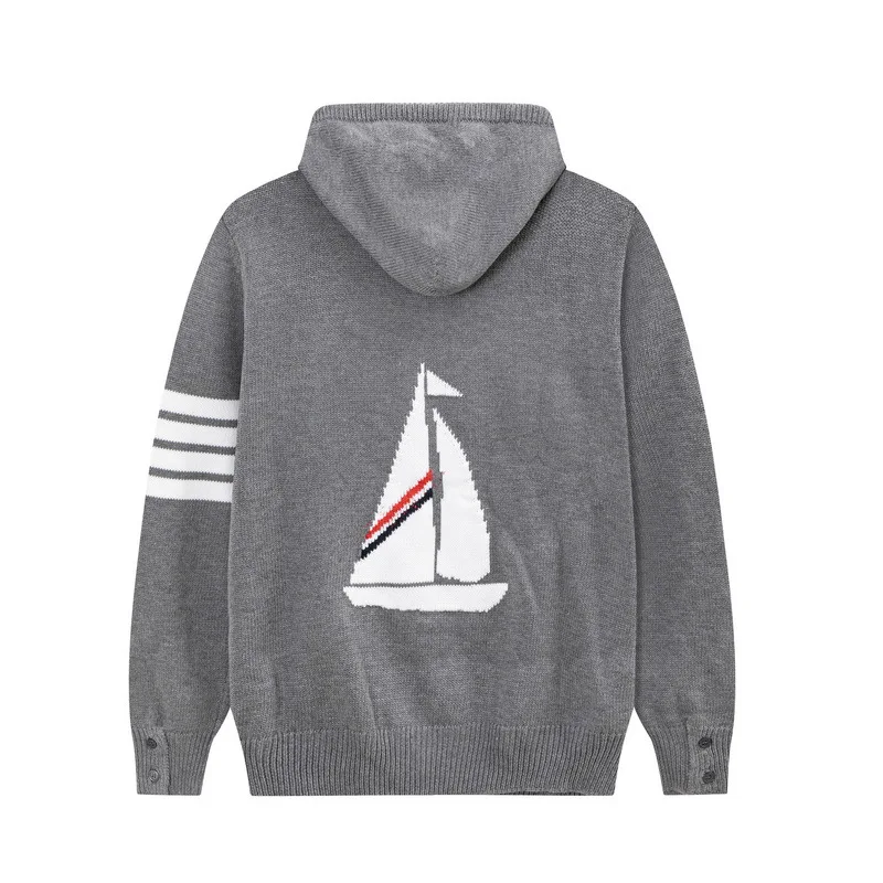 

Men's And Women's Casual Knitted Sweater Ba Sailing Four Bars Hooded Warm Knitted Outerwear Long Sve Thi Cotton Sweater