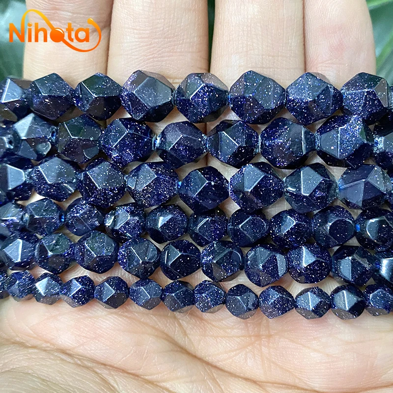 Natural Faceted Dark Blue SandStone Loose Beads 6/8/10mm for Charm Jewelry Making DIY Women\'s Necklaces Bracelets 14\