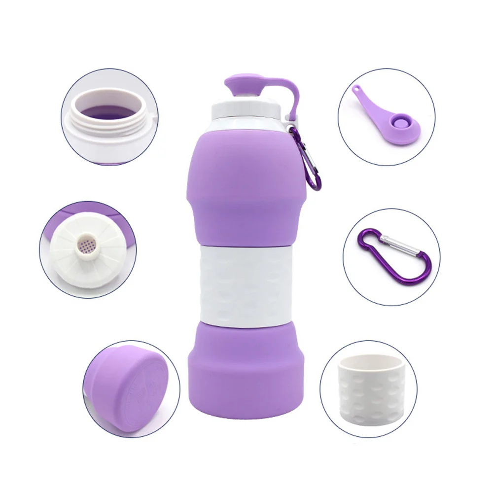 

580ml Portable Collapsible Water Bottle Purple Foldable Outdoor Travel Camping Hiking Sports Stretch Kettle Water Bottle