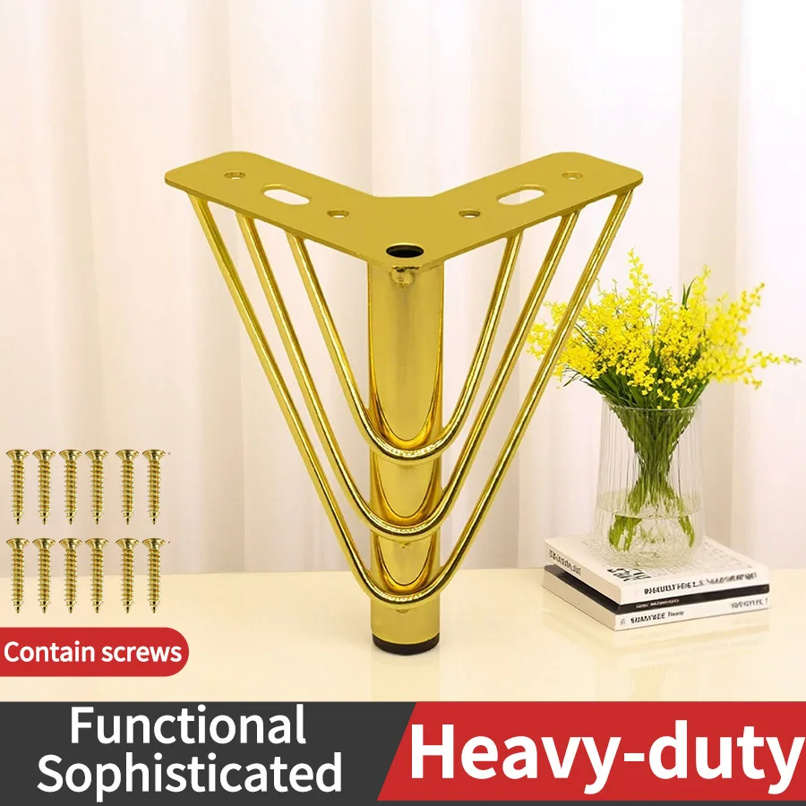 

4PCS Gold Carbon Steel Furniture Support Leg - Triangular Anti - Slip for Sofas/Cabinets, with Mounting Holes
