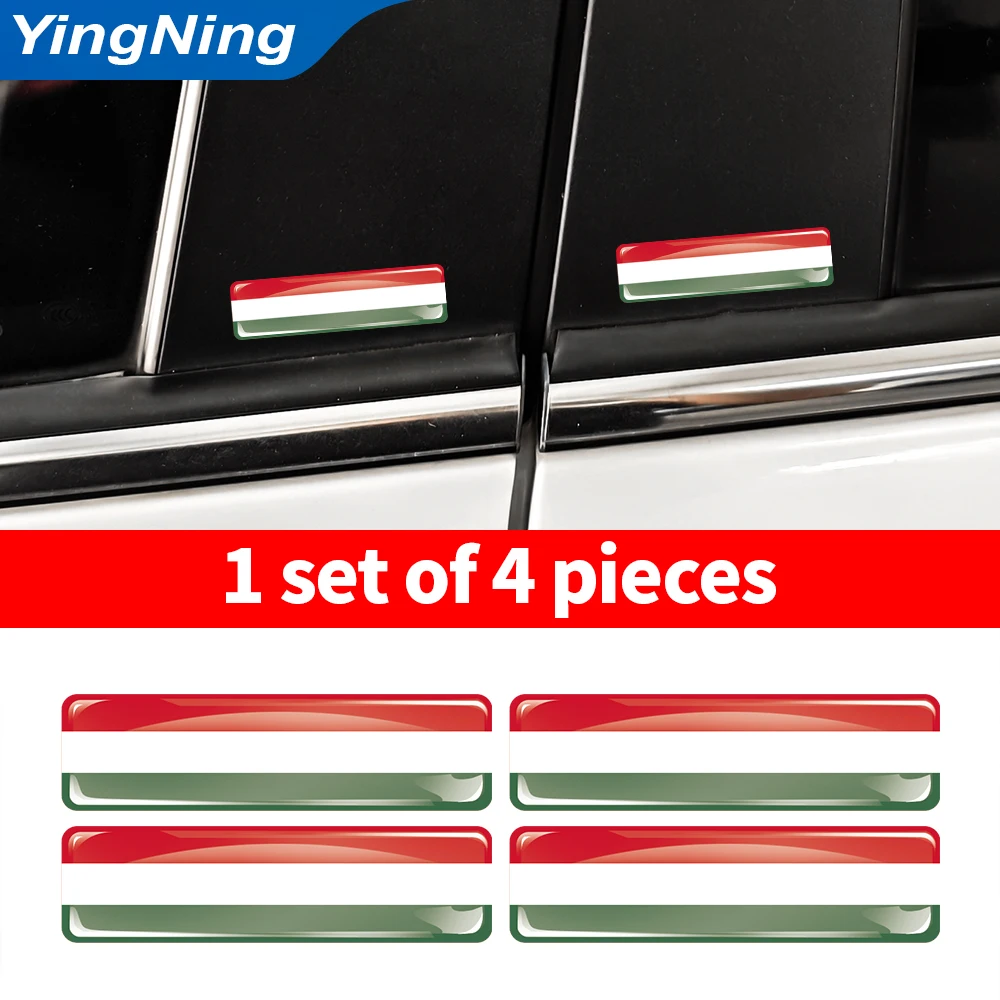 4Pcs Hungary Flag Car Sticker 3D Epoxy Resin Decal Reflective Hungarian National Flag Stripe for Auto Door Trunk Decoration