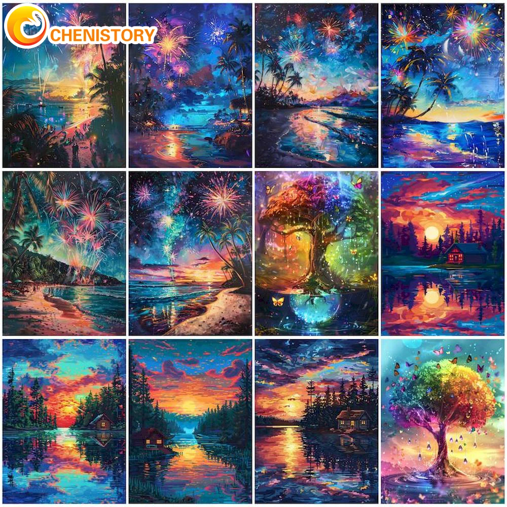 

CHENISTORY Focus DIY Frame Paint By Number Complete Kit Handpainted Color Beach Of Coloring By Numbers For Home Decor Gift