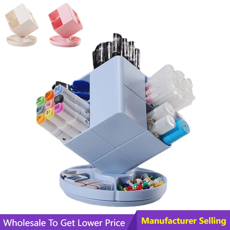 Pencil Storage Box Creative Swivel Magic Cube Pencil Holder 360° Rotating Pen Holder Office Desktop Organizer Office Stationery