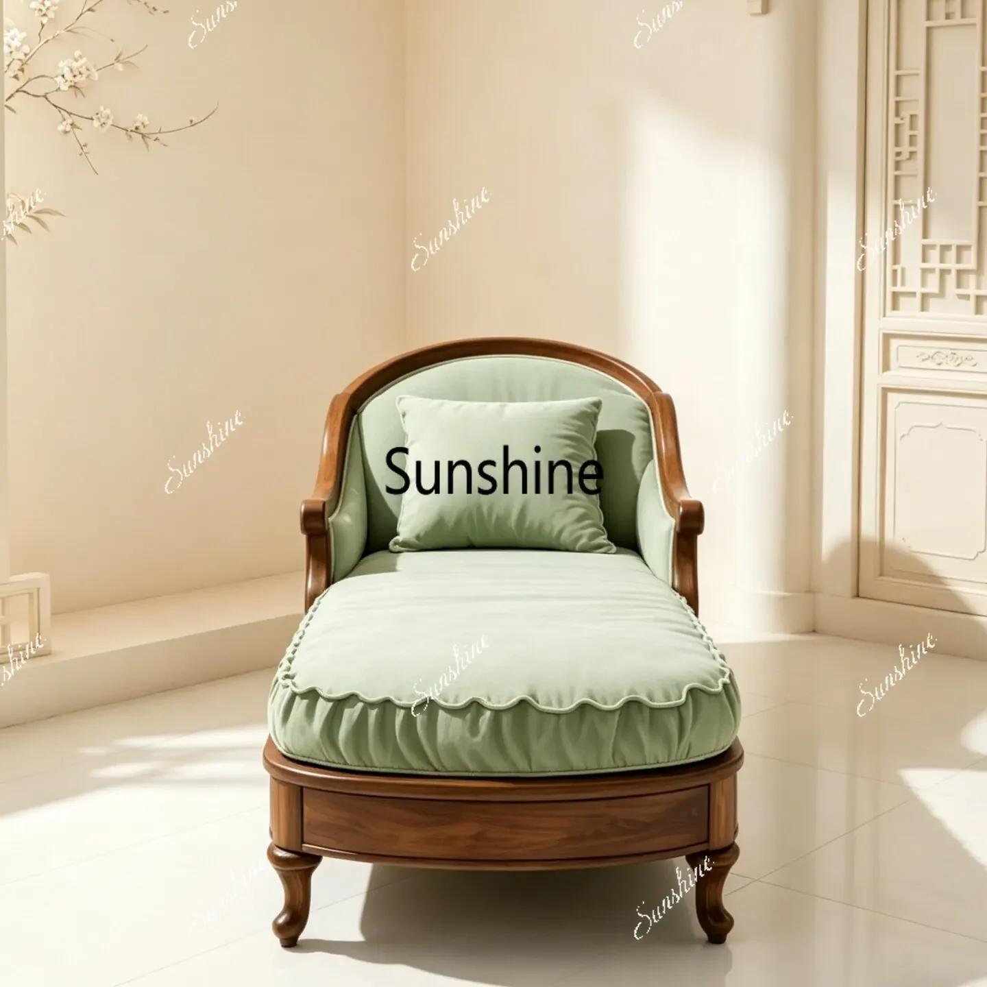 Solid wood chaise longue recliner new Chinese chaise longue balcony beauty couchTJ