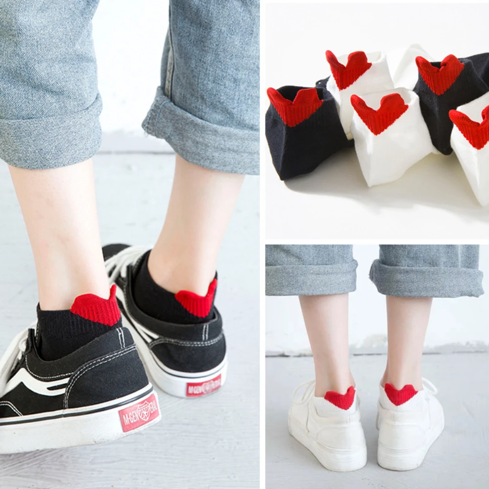 5 pairs lot pack women socks spring summer new arrival korean style love heart ankle concise style  kawaii white short socks