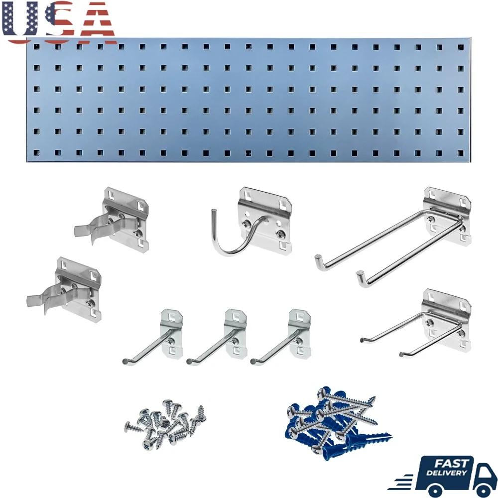 

Silver Garden Storage Kit Steel Pegboard 31.5x9 Inch with 8 LocHook Assortment Tool Organizer Wall Mount Storage Solution