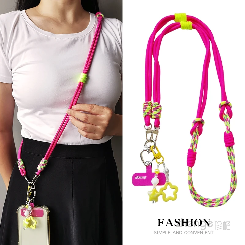 

Crossbody Mobile Phone Hanging Rope for Women, Contrasting Color Wrist Hanging Neck, Multifunctional Woven Rope Long Design