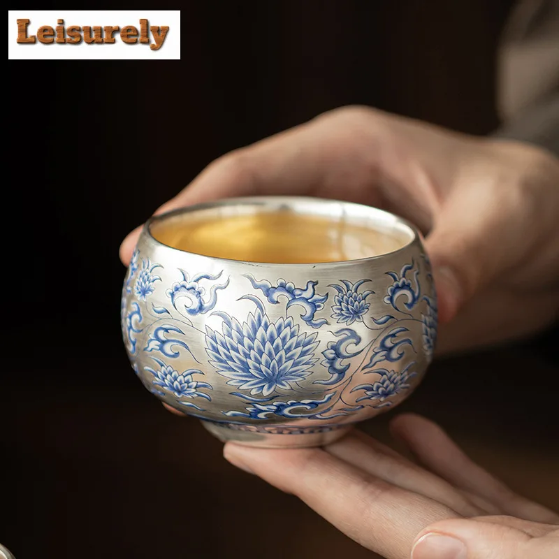 

150ml Gilt Silver Step-by-step Lotus Teacup Traditional Tea Bowl Tea Cup Set Tea-tasting Personal Cup Chazhan Master Cups Craft