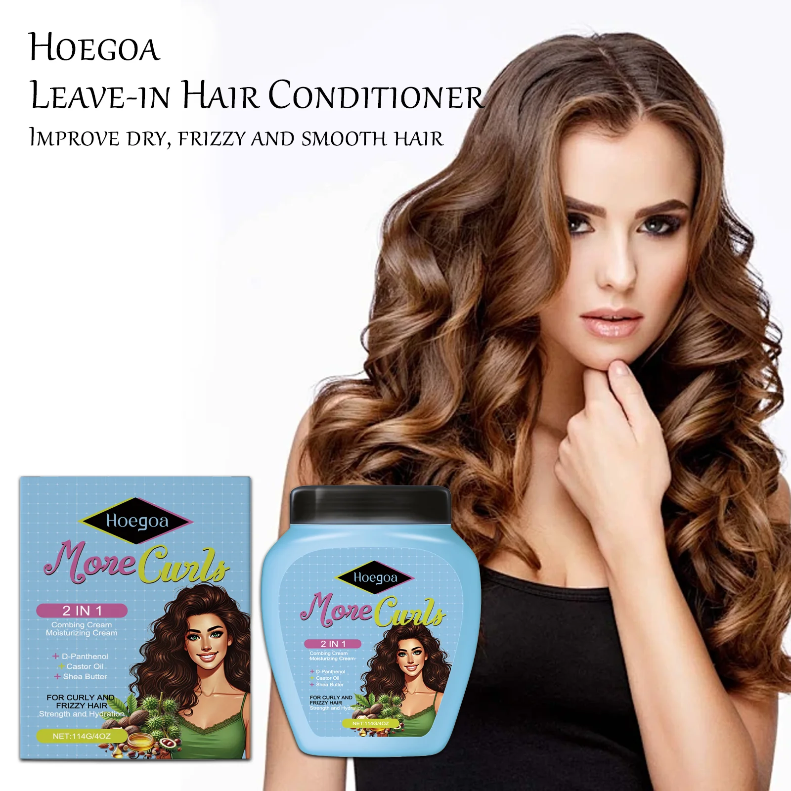 

Hoegoa 114 г несмываемый кондиционер для волос для разглаживания вьющихся волос, восстанавливающее лечение поврежденных волос, смягчающая блестящая питательная маска для ухода за локонами