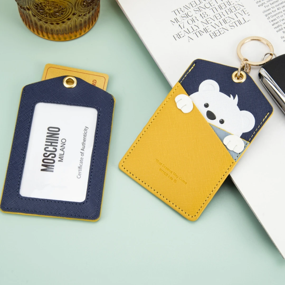 Pu Cute Animal Card Holder Keyring Work Card Package Seal  Bear Poodle Keychain ID Protection Cover Elevator Card Pendant