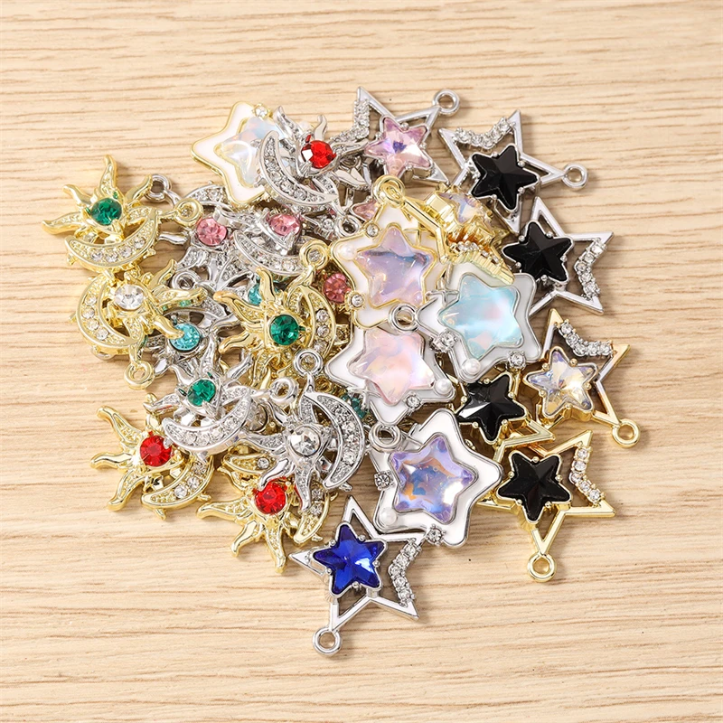 5 Stück Elegante Bunte Kristall-Metall-Mond-Stern-Anhänger für Ohrringe, Halsketten, DIY-Bastelarbeiten, Schmuckherstellungszubehör – Detail 4