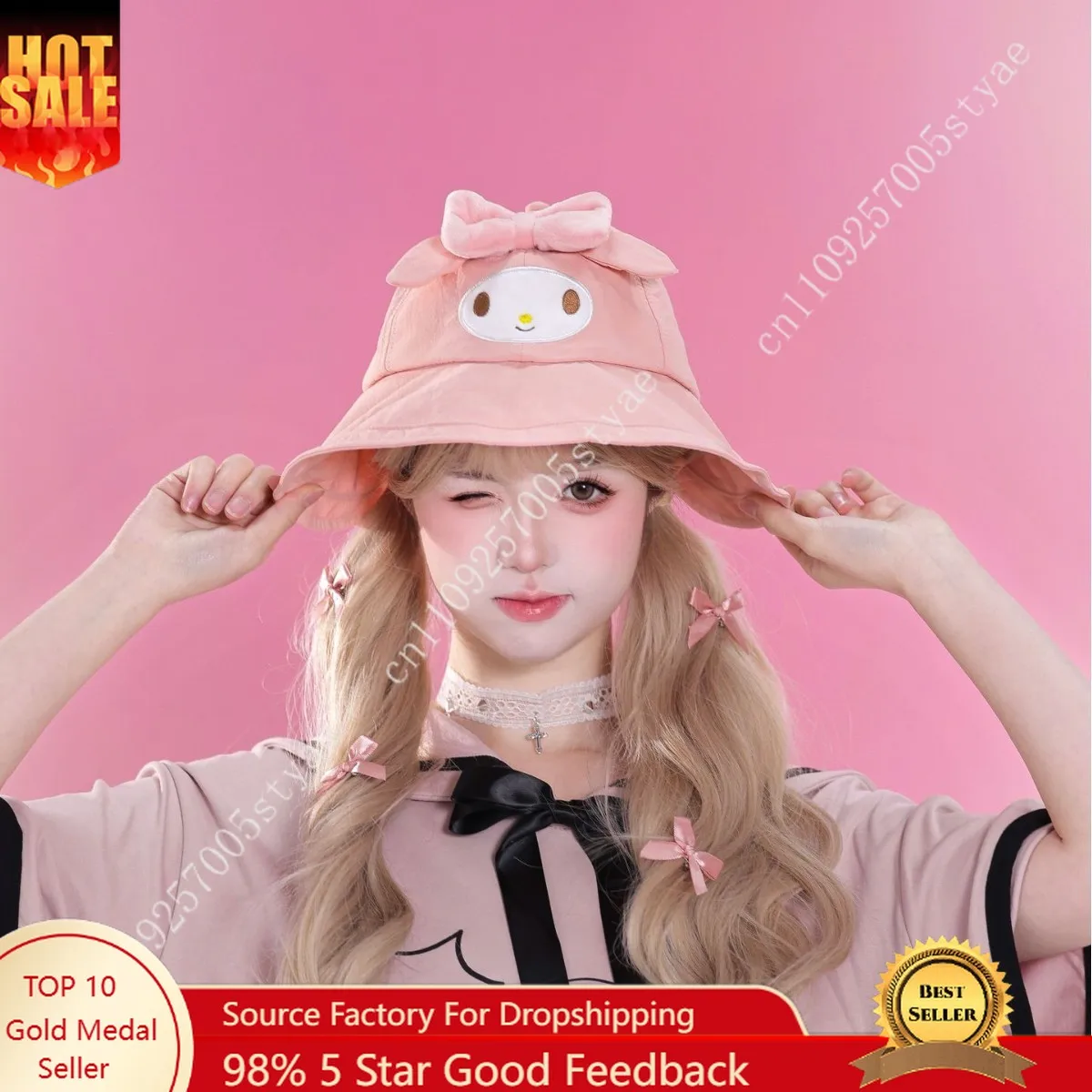 

Adult's Cute Cartoon Bucket Hat Kuromi Sun Hat Sanrio Spring Summer Outdoor Sun Protection Hat