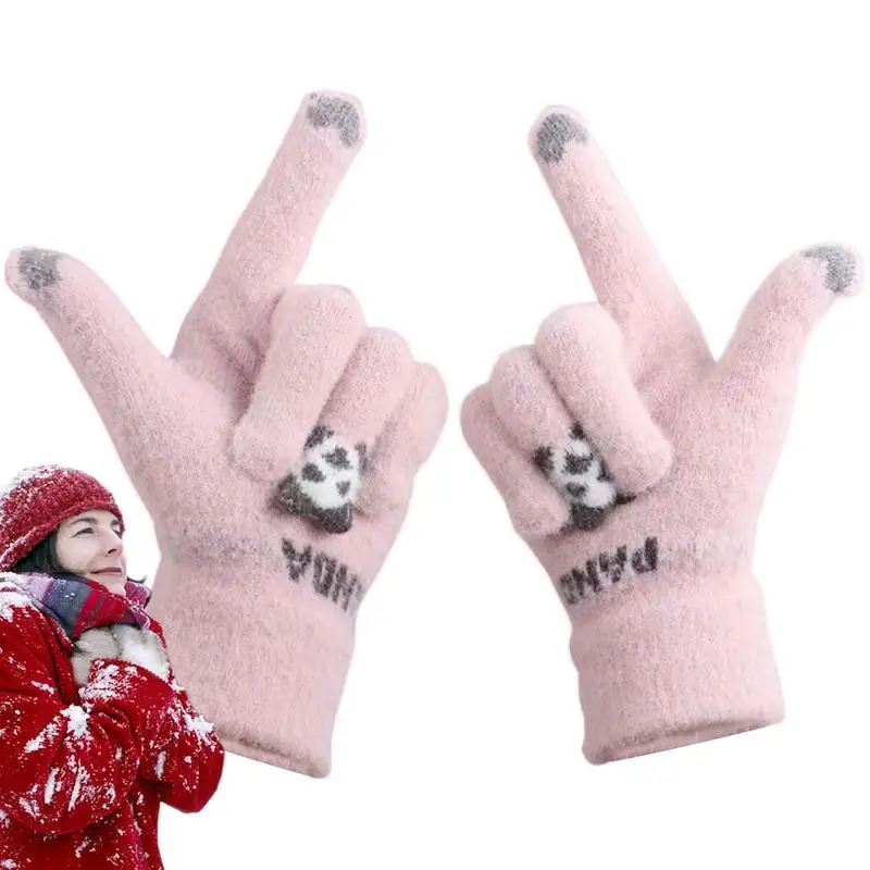 Women Knitted Gloves Cartoon Cycling Gloves Touch Screen Warm Knitted Mittens Hand Warmers Knit Mittens Cute Panda Gloves