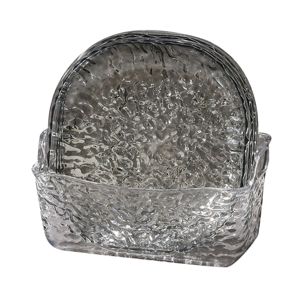1/4/8Pcs New Glacier Pattern Spit Bone Plate Transparent with Bottom Bracket Fruit Dish Snack Plate Household Storage Set