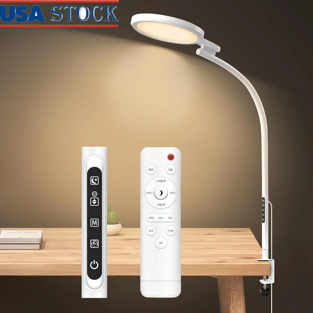 

Light Therapy Lamp 10000 Lux UV Free Sun Lamp Remote Control Adjustable Gooseneck 5 Colors 5 Brightness Desk Therapy Light
