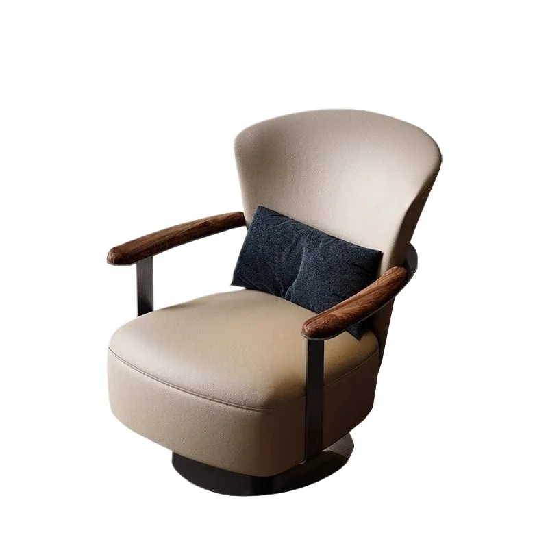 

Reclining chair single sofa leather living room lazy solid wood armrest light luxury master leisure chair tea room