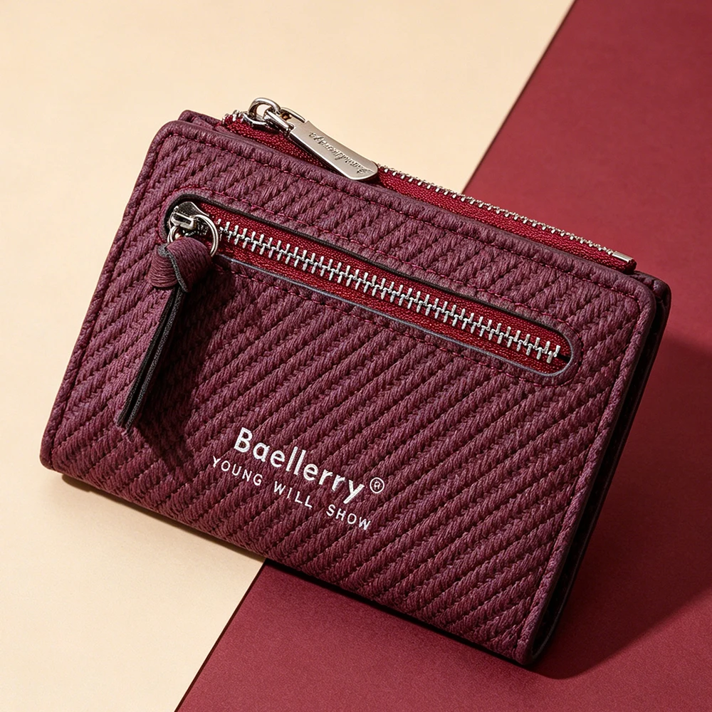 

High Quality Women's Wallet Card Holder Zipper Female Coin Purse Simple Short Card Clips Woven Pattern Wallet for Girls