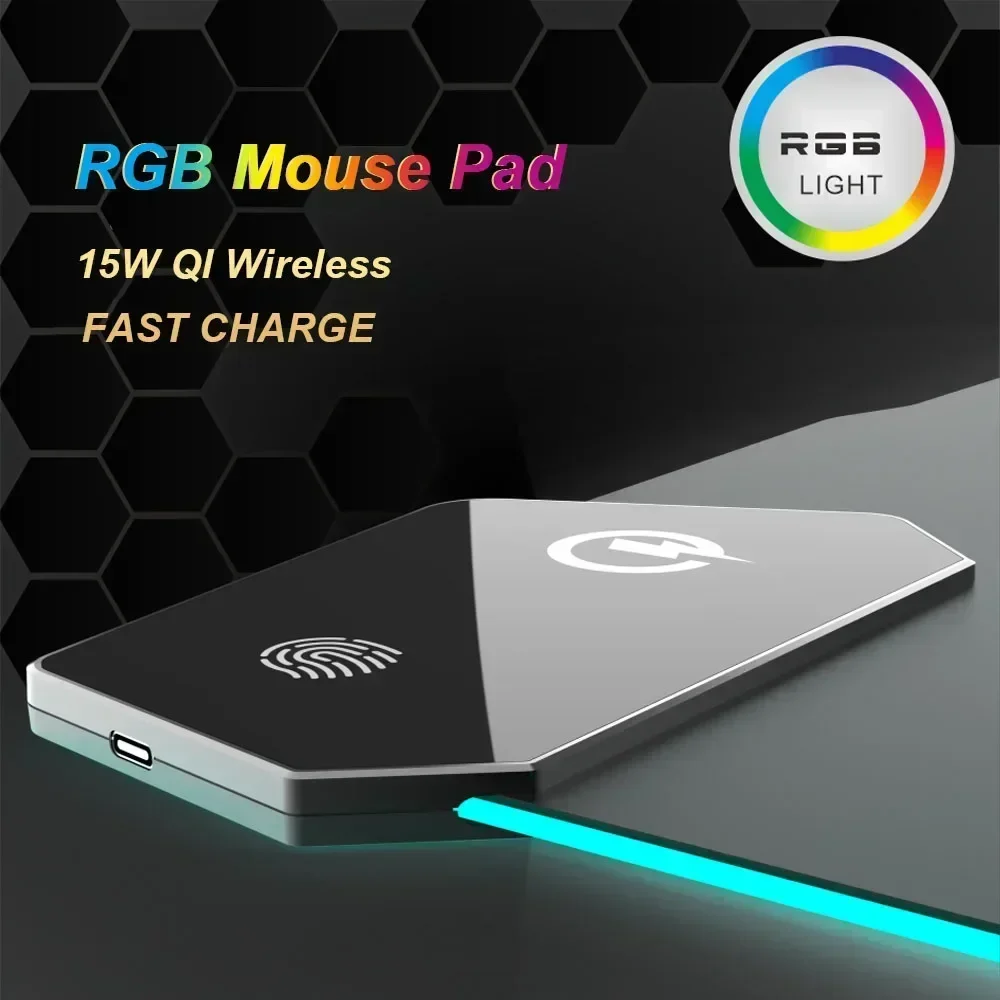 

New RGB Large Gaming Mousepad, 15W Wireless Charging Gamer Mousepad, Computer Laptop Keyboard Non-slip Glowing Cushion Mouse Pad