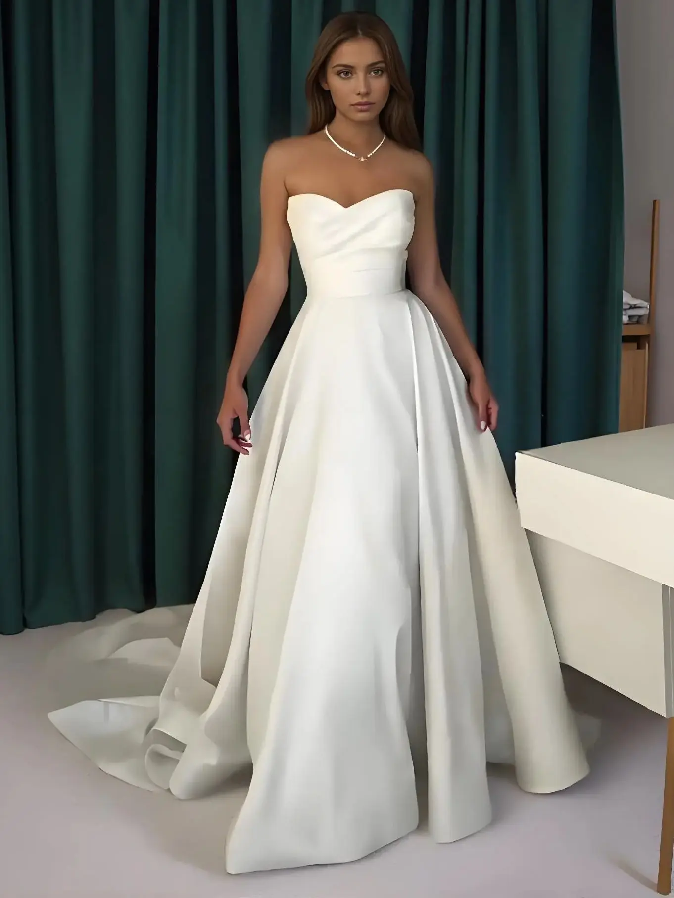 فساتين زفاف Beshinel مخصصة بدون حمالات من الساتان الأبيض أنيقة ورشيقة للخطوبة فساتين العروس فيستدوس دي نوفيا للحفلات الراقصة