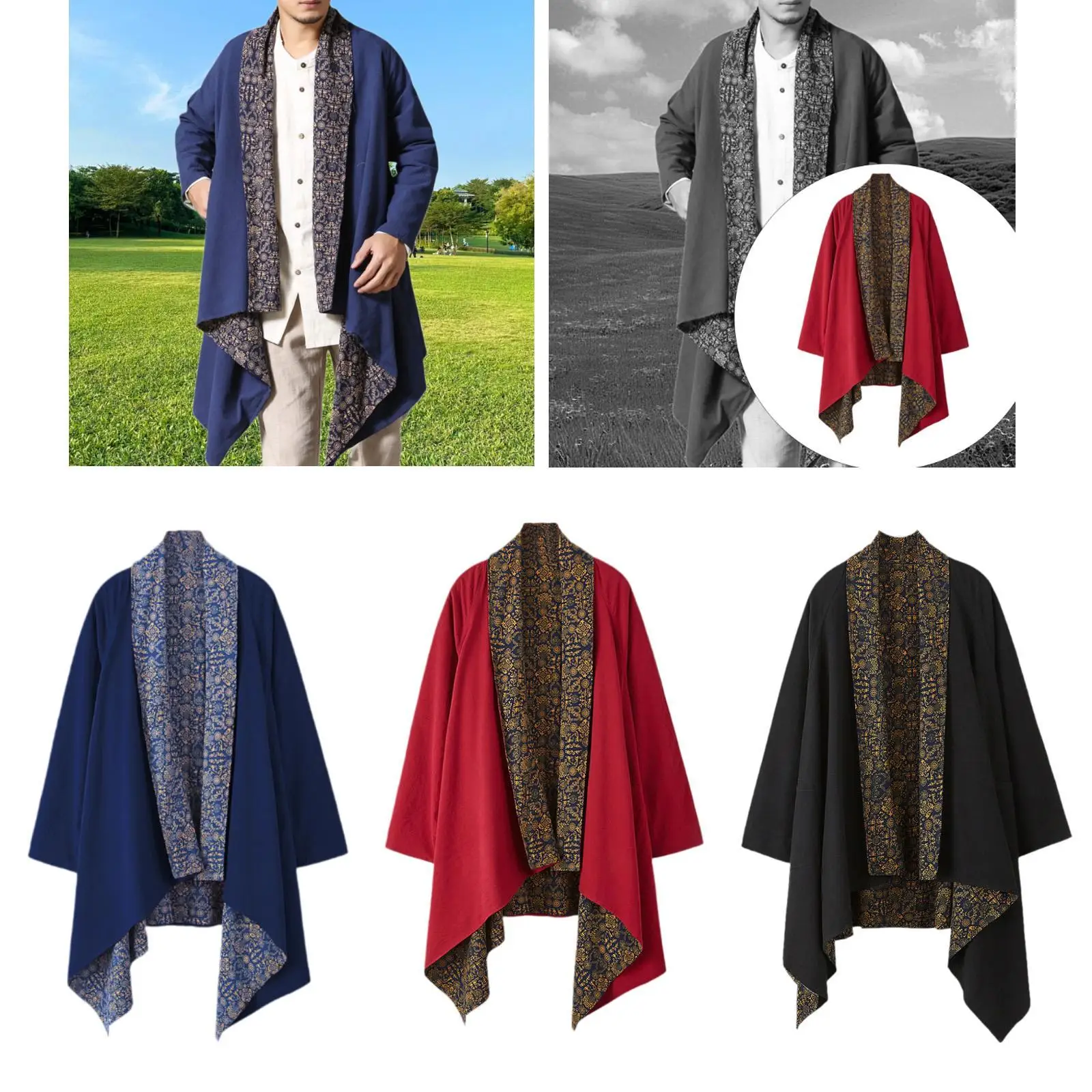

Men's Long Cardigan Reversible Shawl Collar Long Sleeve Lightweight Cardigan