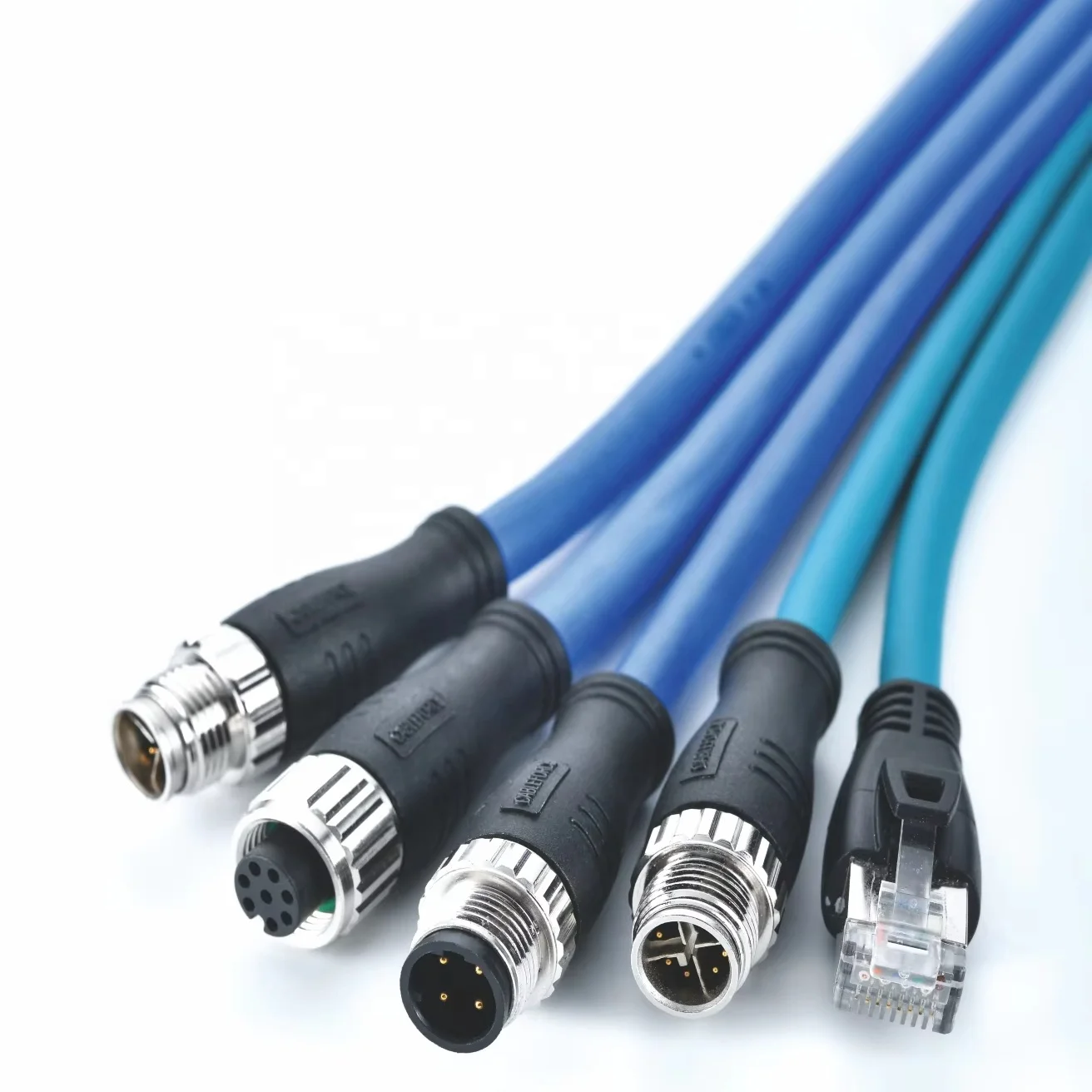 Connecteur mâle M12 4 broches code D moulé, câble Ethernet S/FTP 5e en PVC de 1 m