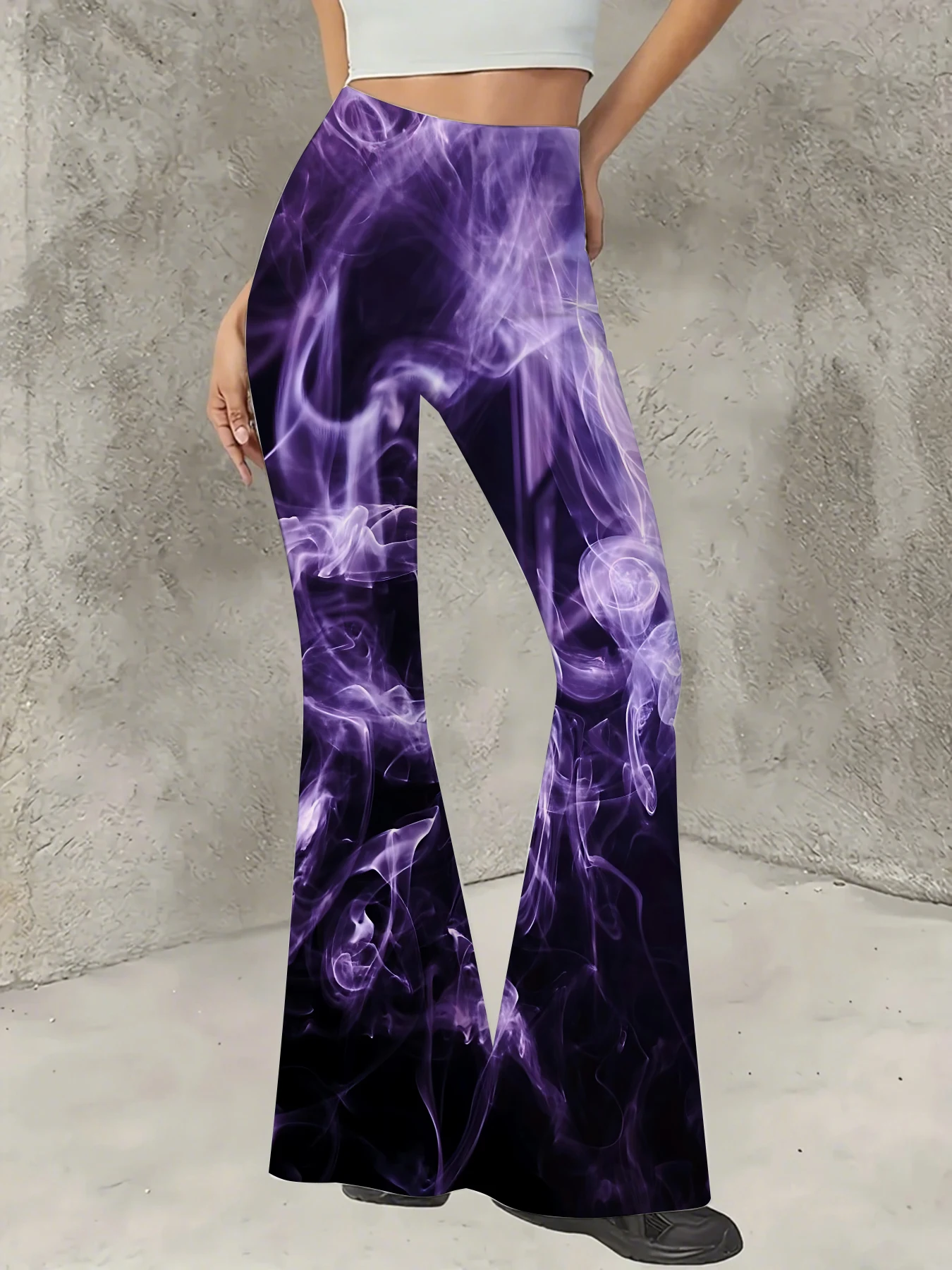 

Korean Style Printed Flare Pants Women High Waist Slim Fit Bell Bottom Leggings