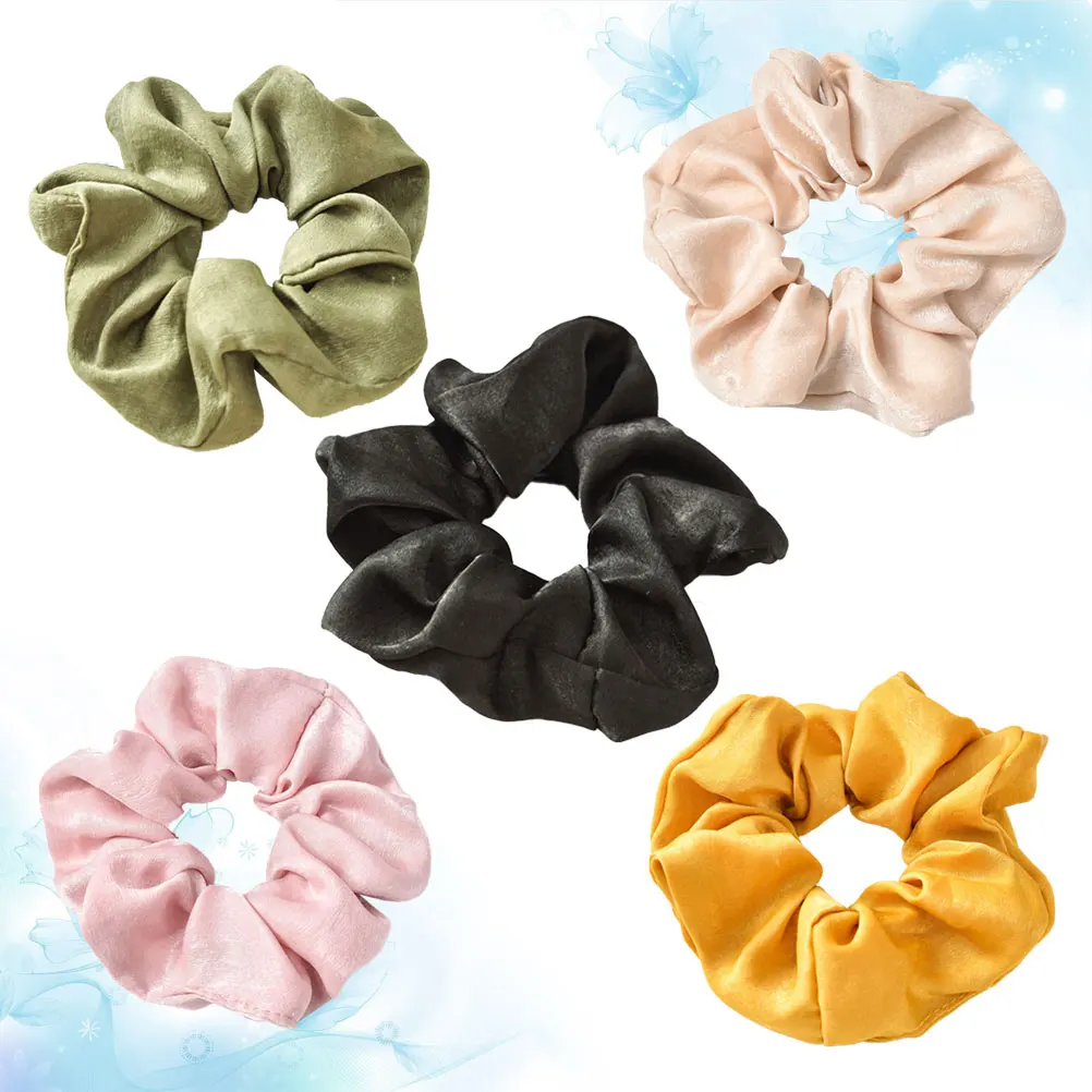 

5 Pcs Satin Ties Solid Color Elastic Women Hair Ropes Stretch Ponytail Holders Daily Gifts Accessories Hair Care Tools Stylish
