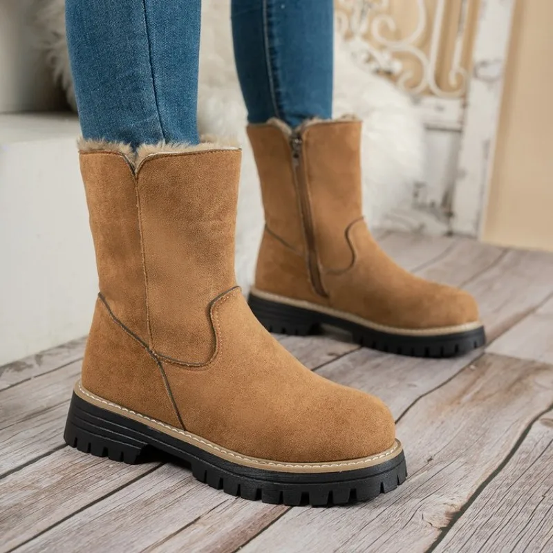 2026 Warm Plush Boots Women Winter Shoes Chelsea Suede Platform Casual Women Ankle Boots Round Toe Fur Botas Feminina Brown