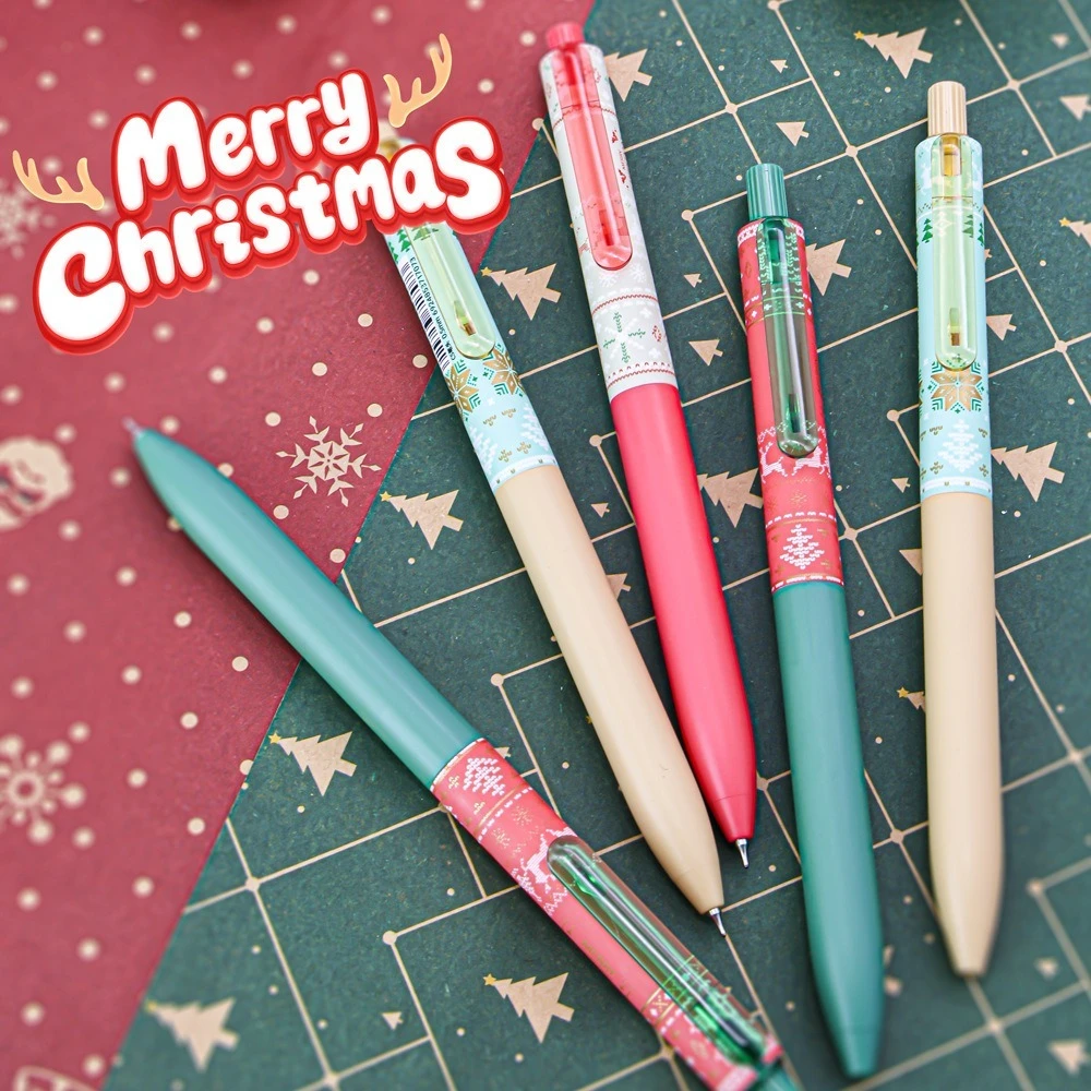 

12PC Christmas Limited Gel Pen Silent and Quick-DryingCS Double Beads 0.5 Student Click Gel Pen, Black, for Heavy Writing