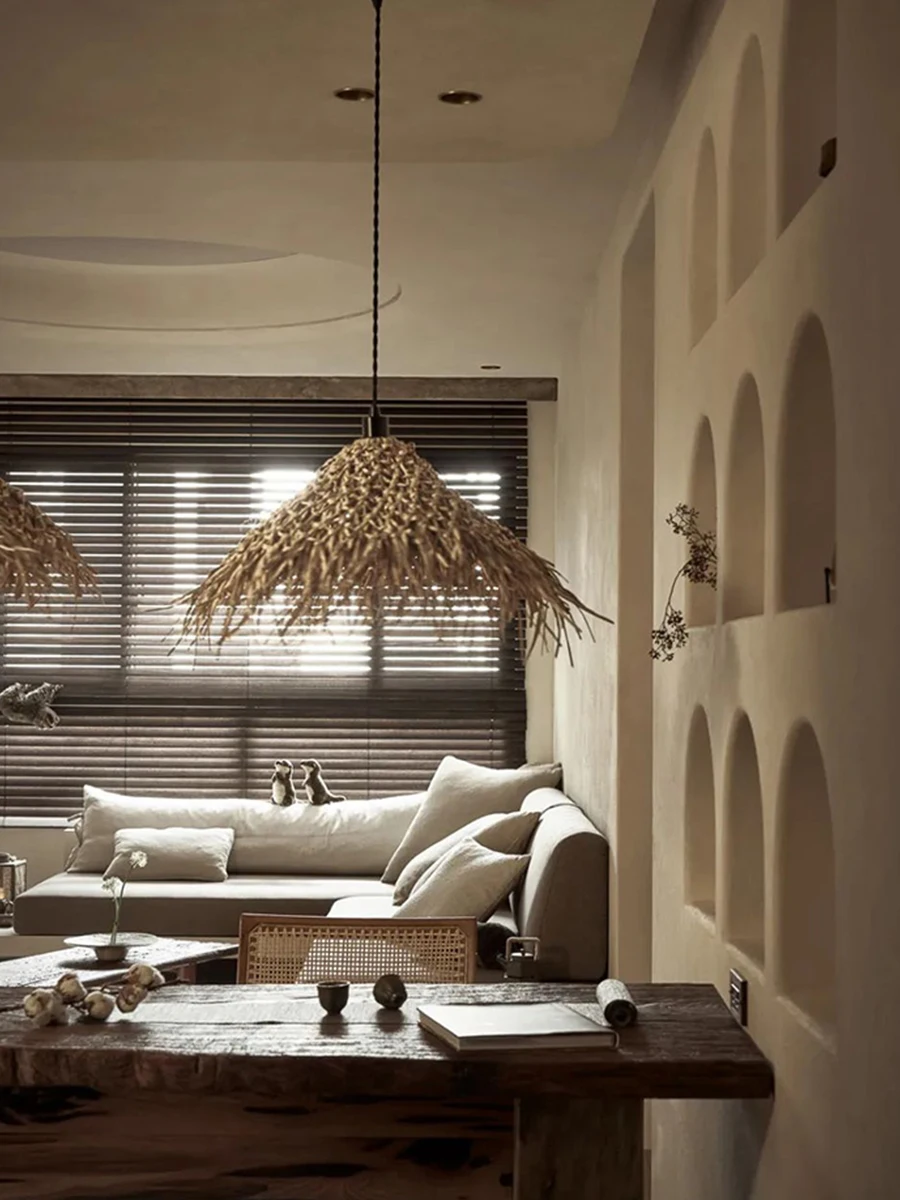 Creative Rattan Chandelier Hand Woven Circular Straw Hat Personalized Countryside Restaurant Bamboo
