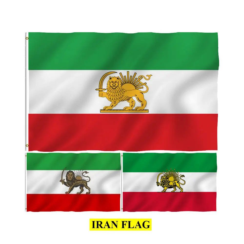 Hot Sell 100% Polyester Digital Printing iran flag lion old lion and sun flags