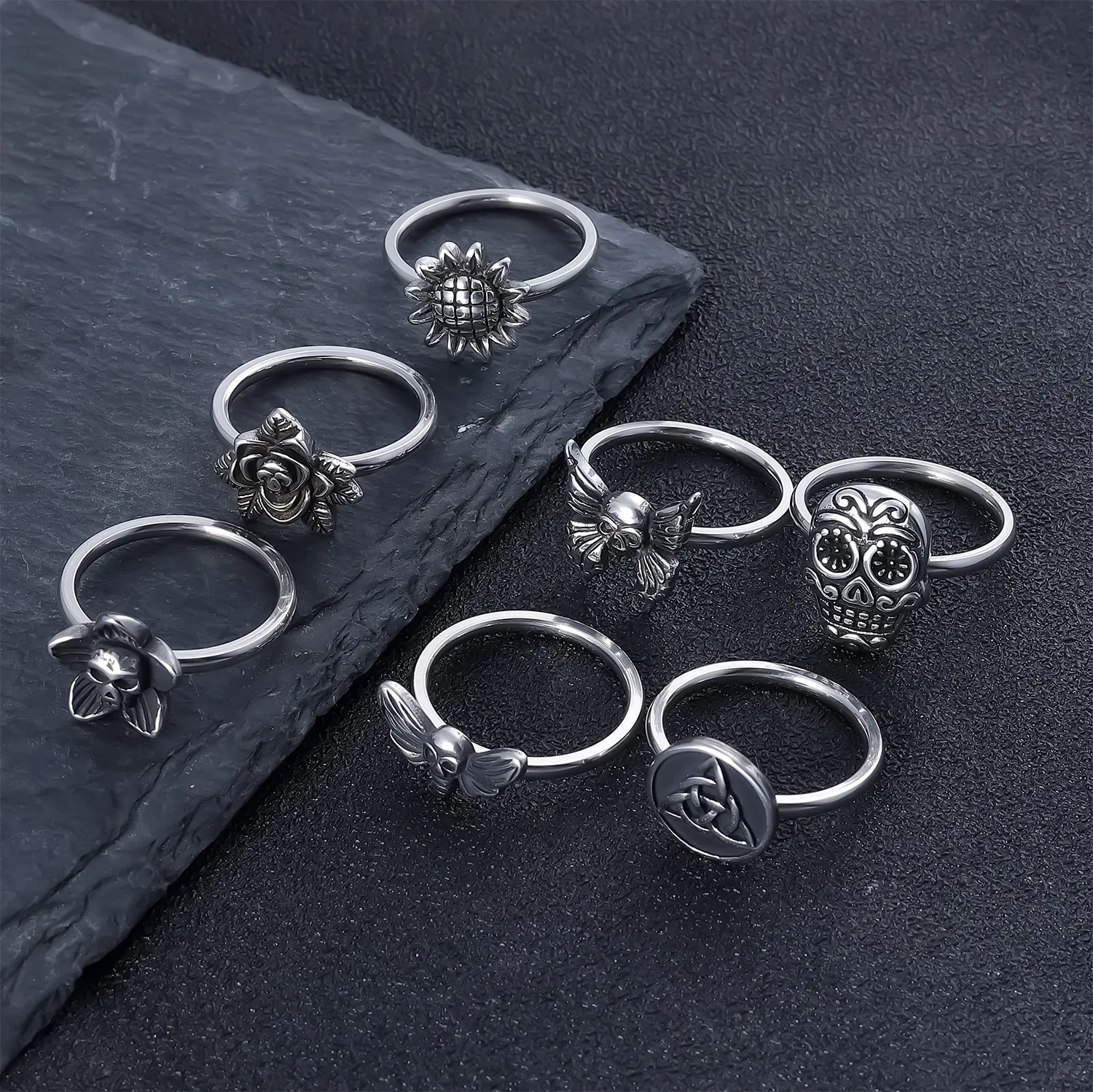 حلقة صغيرة عصرية وشخصية من الفولاذ المقاوم للصدأ لا تتلاشى مجموعة حلقات خاتم بسيط ومتعدد الاستخدامات للجنسين #4