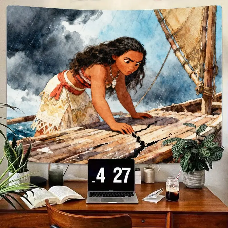 

1 шт. гобелен Disney Moana Brave Journey, настенное искусство из акварельного полиэстера, декор для детской спальни, гостиной, подарок для фанатов.