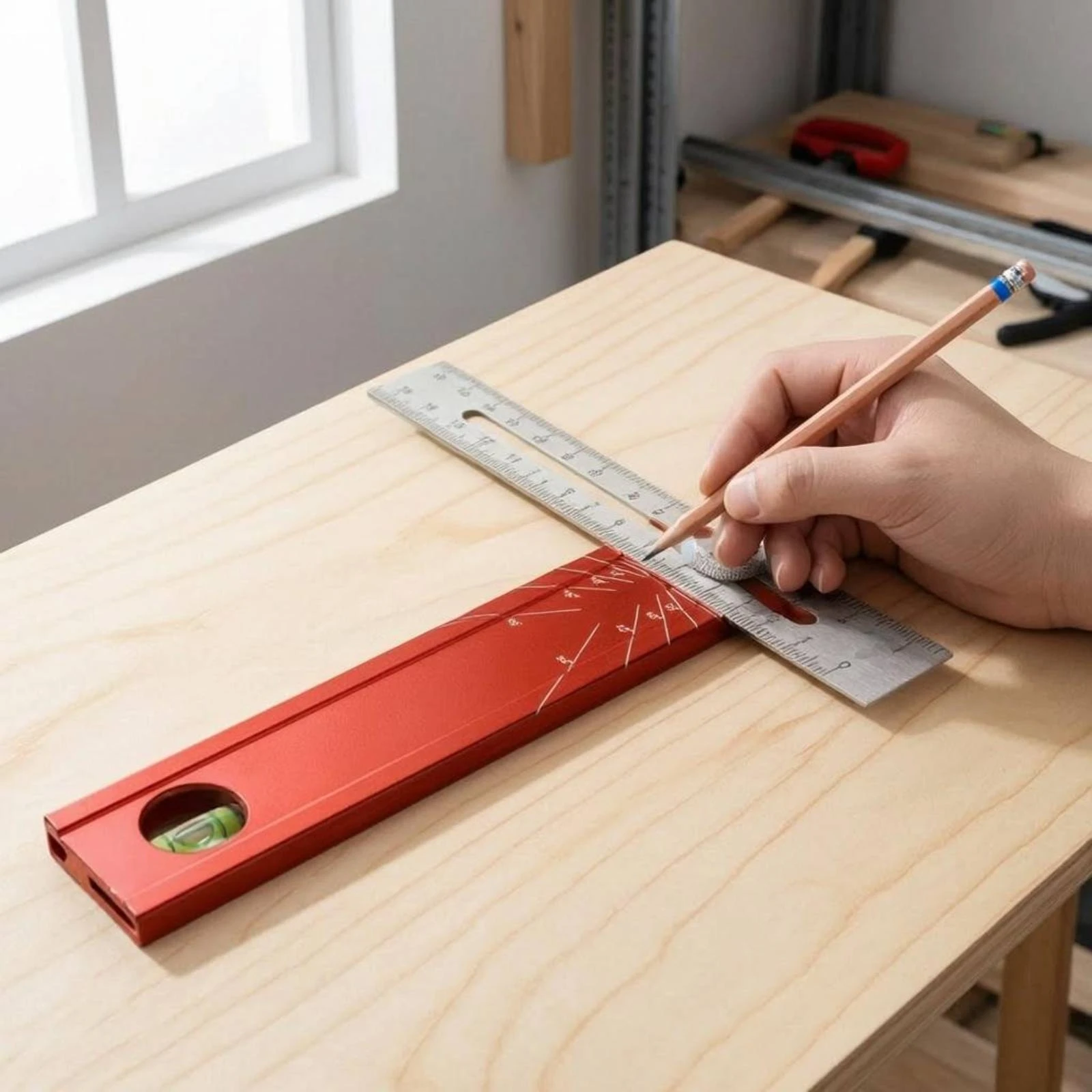 Folding Multifunction Ruler Locking Multi-Angle Level Ruler Foldable Protractor Metal Body Layout Tool Sturdy for Woodworkers