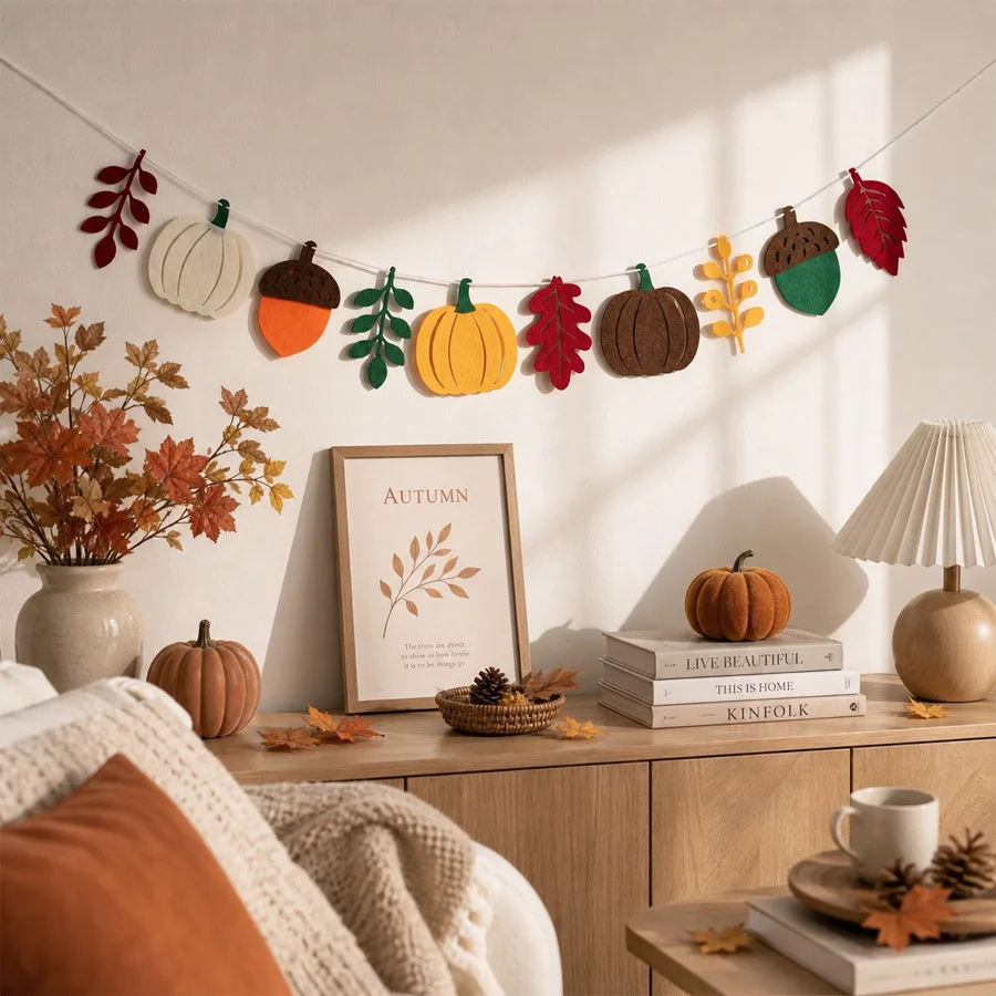 Autumn Pumpkin Leaves Flag Harvest Festival Fireplace Terrace Thanksgiving Banner Halloween Autumn Home Party Decoration - view 3