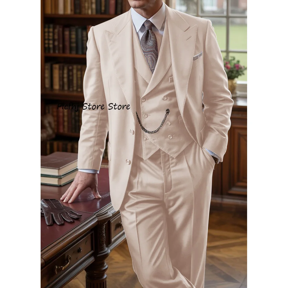 

Мужской костюм из 3 предметов с заостренными лацканами, комплект для делового и повседневного стиля, высококачественный костюм из полиэфирного волокна