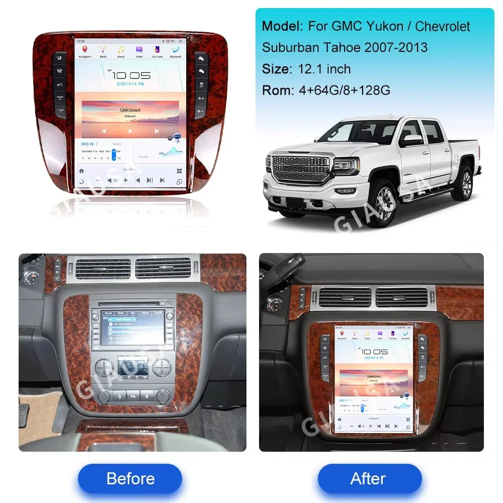 For GMC Yukon Tahoe Suburban Chevrolet Silverado 2007-2013 Screen Bluetooth Car Radio Android Player Stereo Receive Automotive