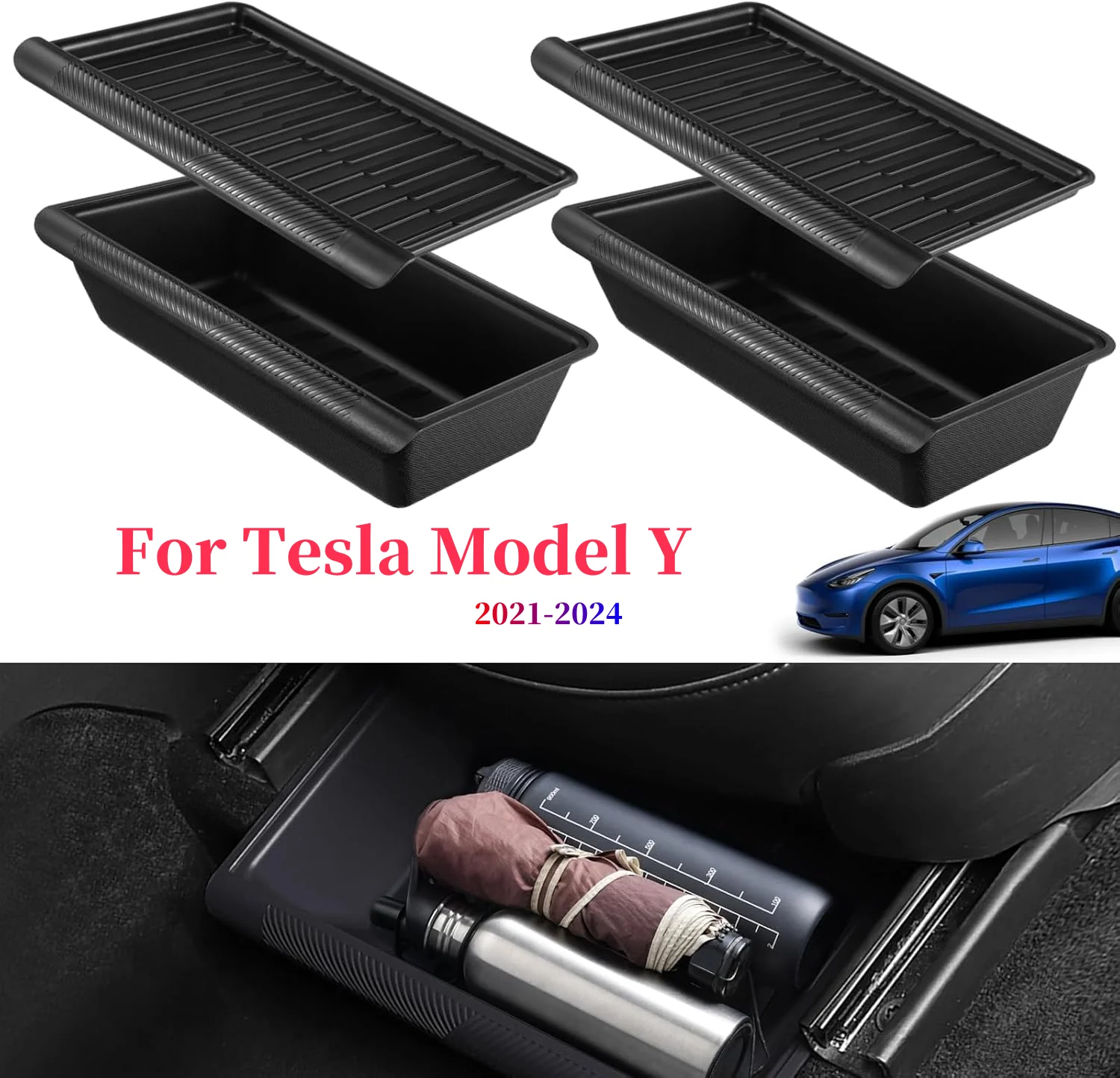 Under Seat Storage Box for Tesla Model Y Console Organizer Accessories Underseat Hidden Store Space Bins Chair Tray